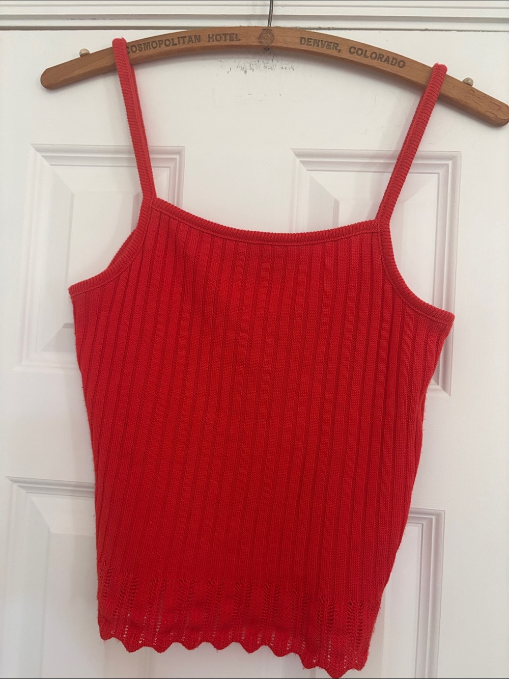 Langenis Orange Red Ribbed Knit Cropped Tank Top Lettuce Edge Hem Cami XS
